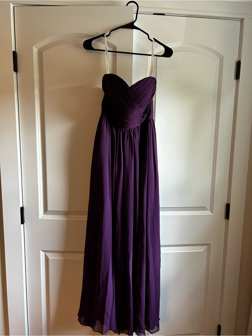 Azazie Strapless Pleated Chiffon Evening Dress in Deep Plum